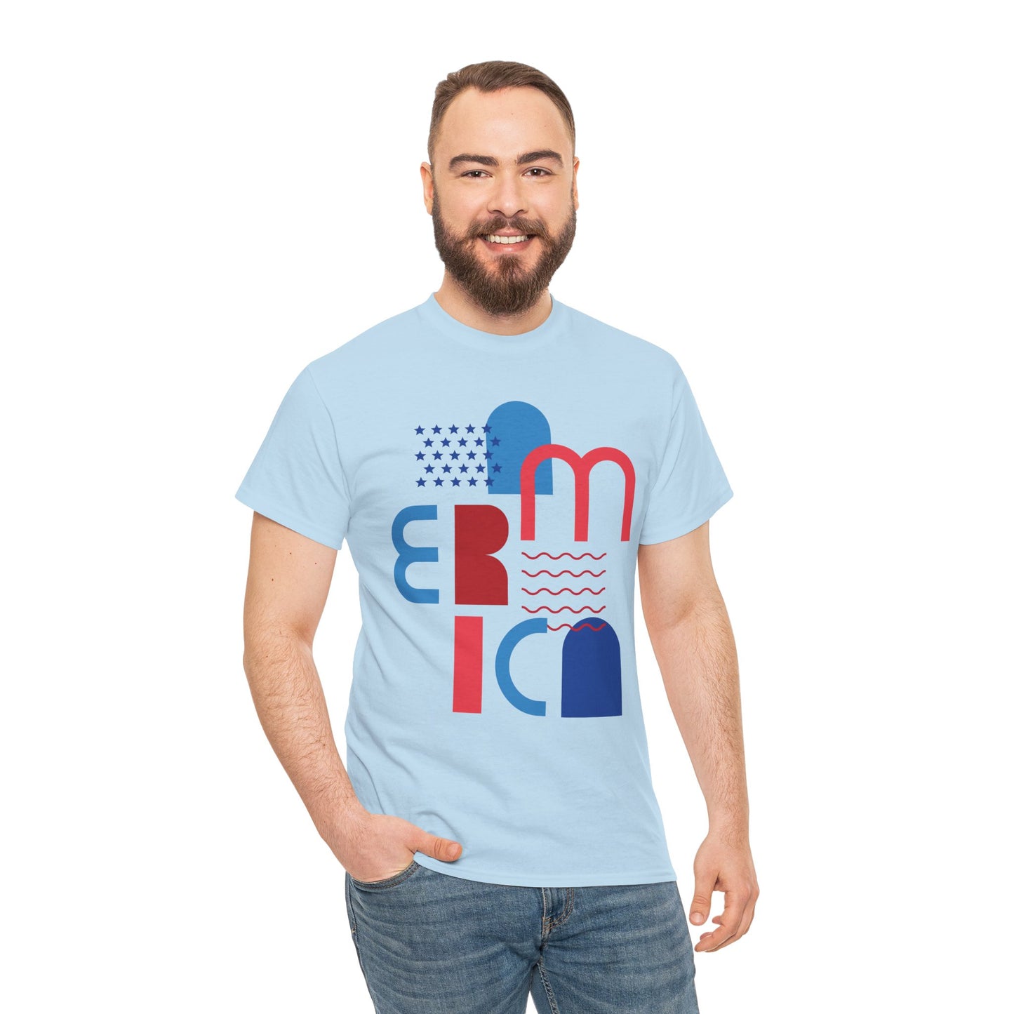 America Graphic Tee — Modern Red & Blue Typographic USA Design