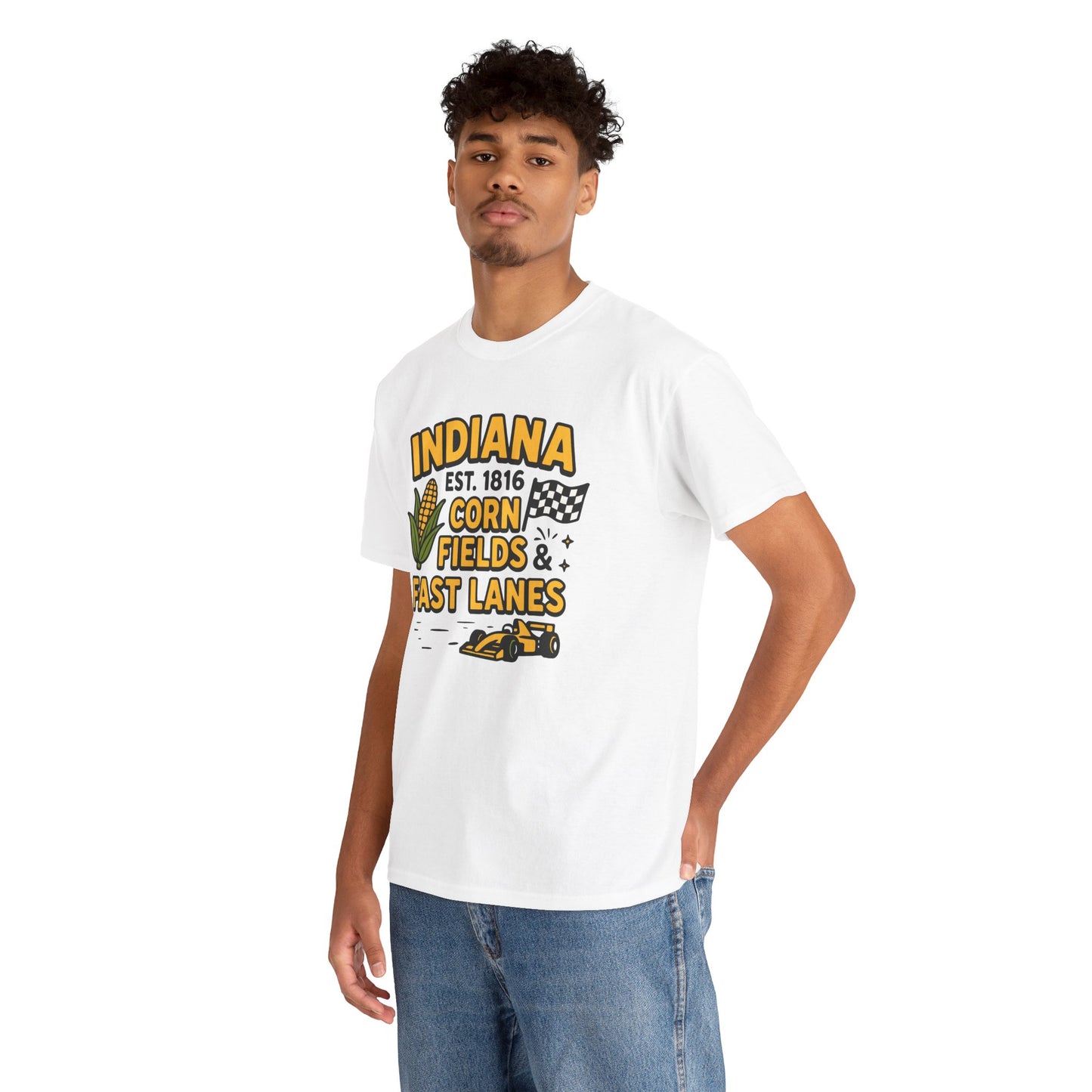 Indiana Corn Fields & Fast Lanes T-Shirt — Indy Racing & Midwestern Pride Tee