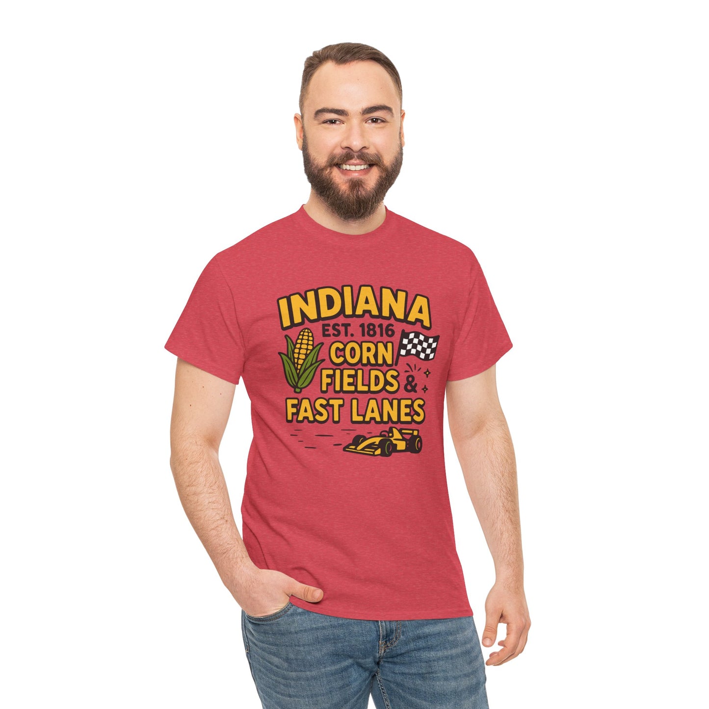 Indiana Corn Fields & Fast Lanes T-Shirt — Indy Racing & Midwestern Pride Tee