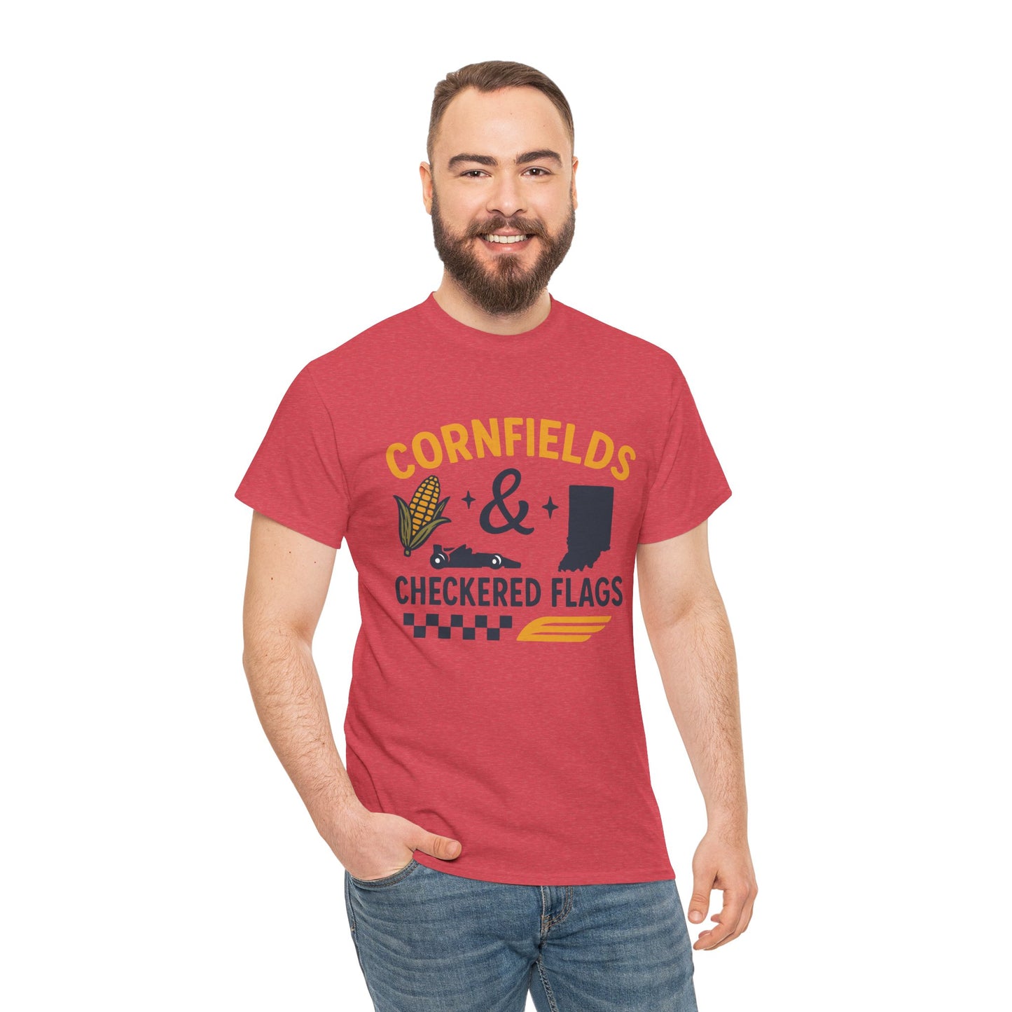 T-Shirt — "Cornfields & Checkered Flags" Indiana Racing Farm Life Tee