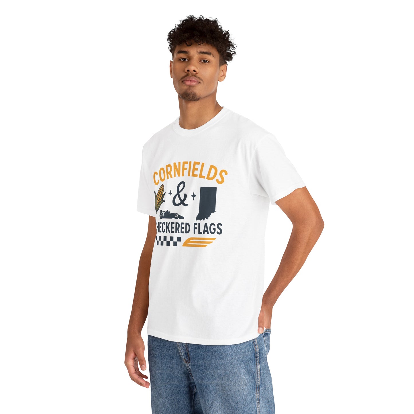 T-Shirt — "Cornfields & Checkered Flags" Indiana Racing Farm Life Tee