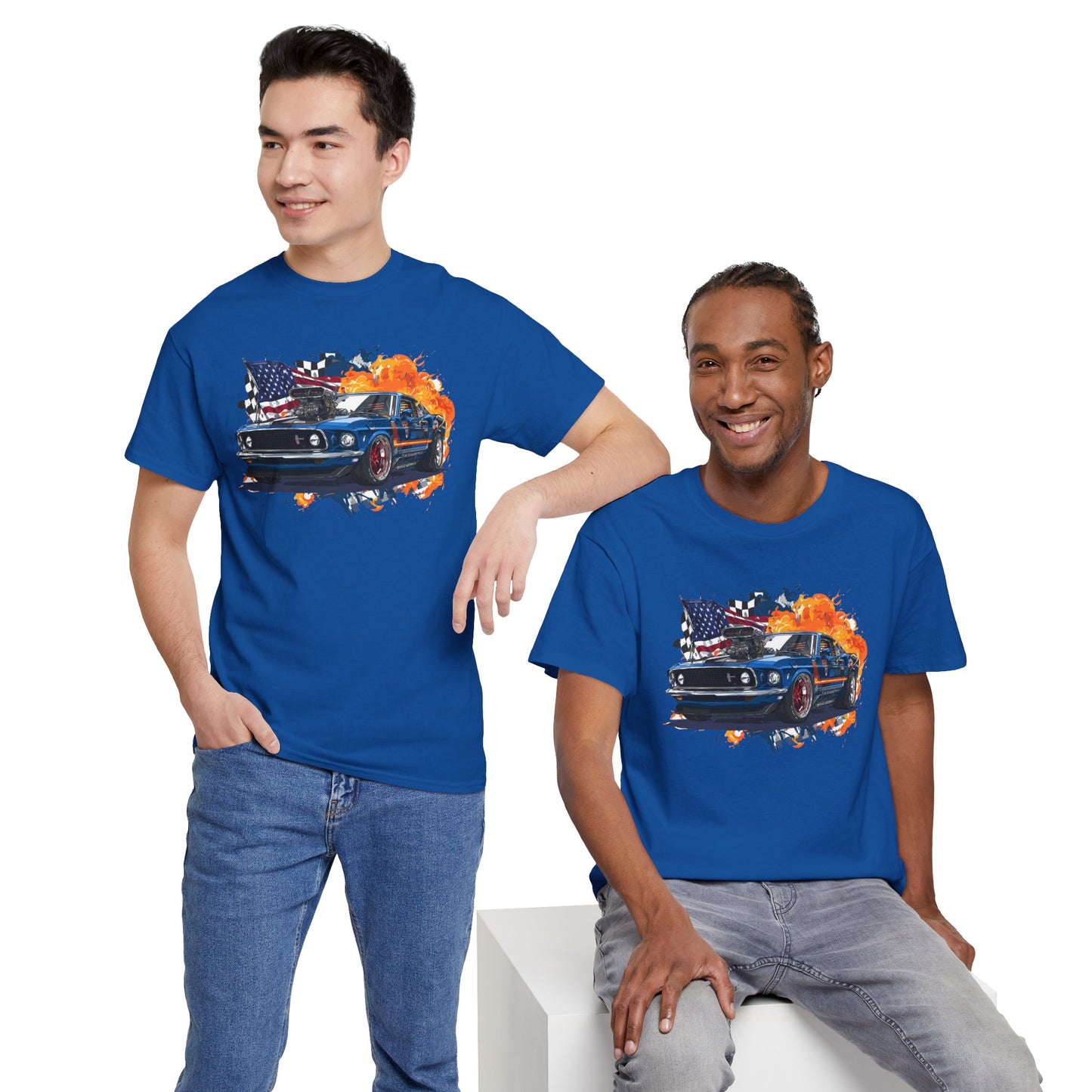 1969 Boss 429 Mustang T‑Shirt — American Flag Burnout Graphic Tee