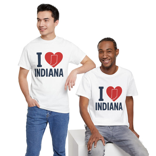 I Heart Indiana T-Shirt — State Pride Tee with Heart & Indiana Outline