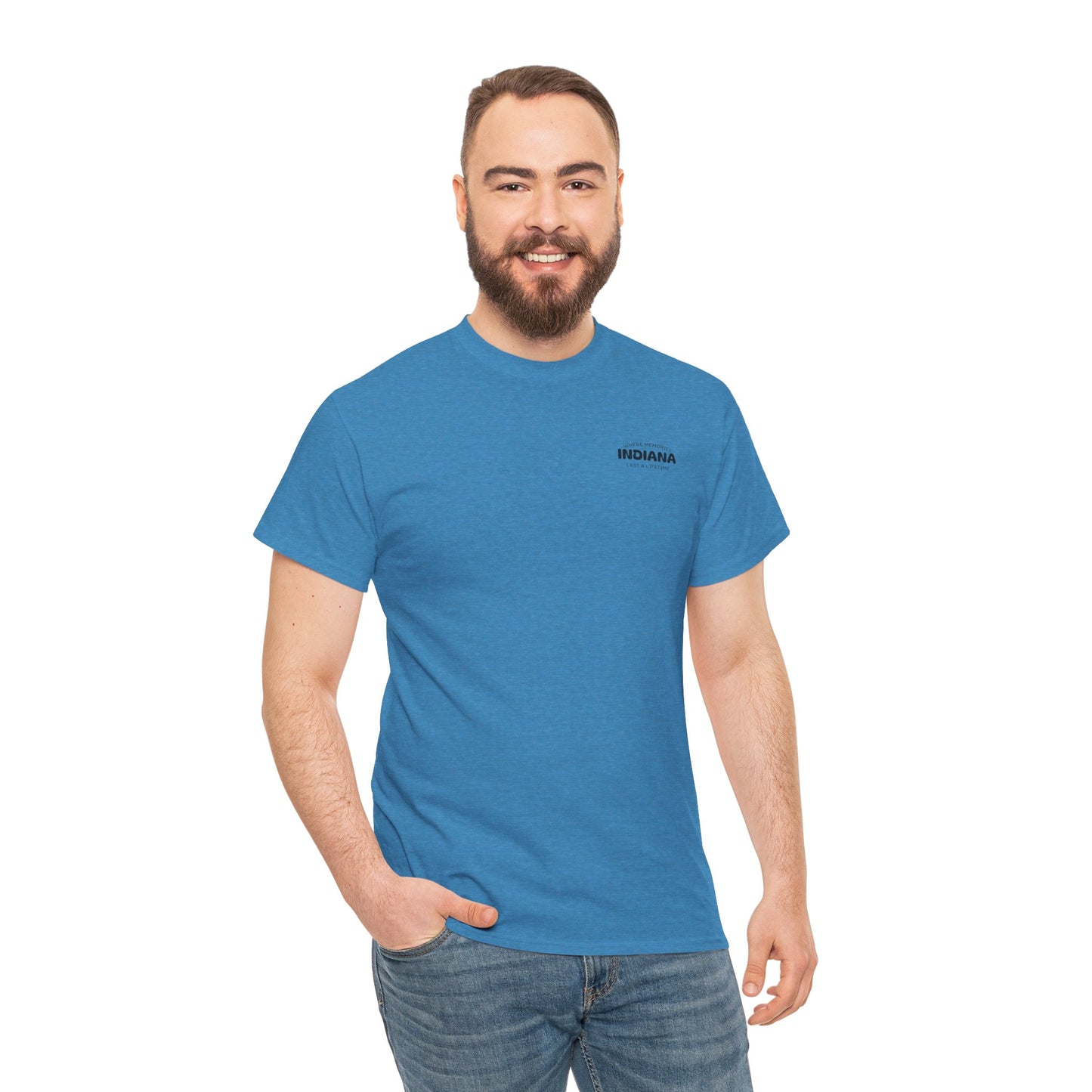Indiana Outdoor Graphic Tee — State Map Nature & Guitar Design