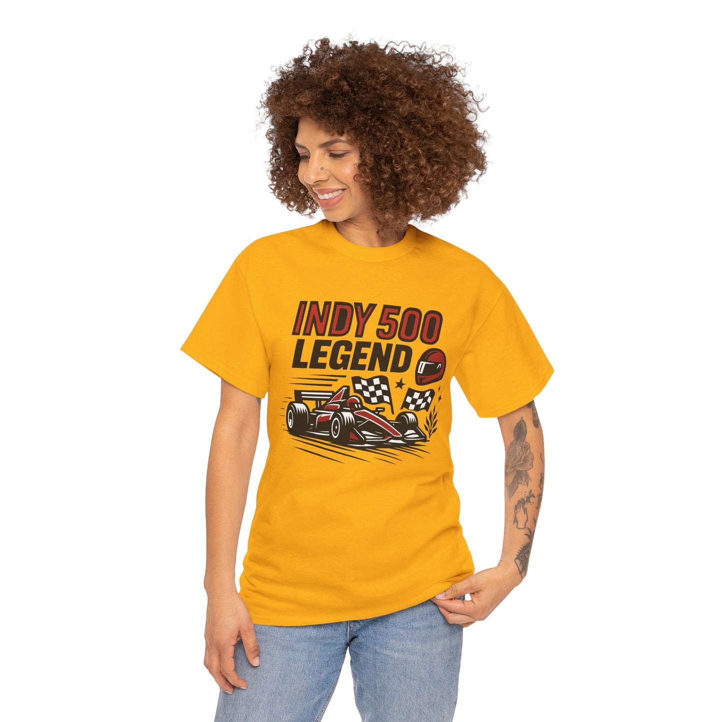 Indy 500 Legend Racing T-Shirt — Vintage Race Car & Checkered Flag Tee