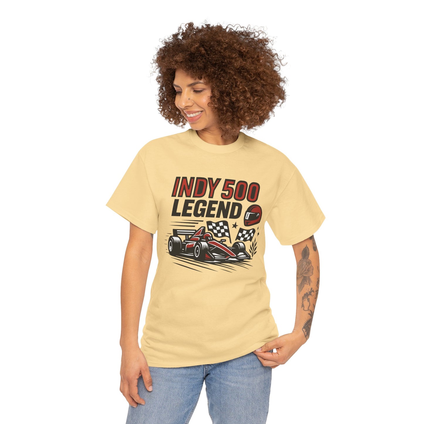 Indy 500 Legend Racing T-Shirt — Vintage Race Car & Checkered Flag Tee