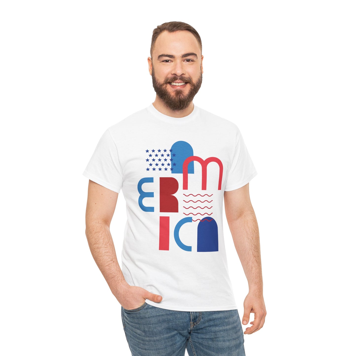 America Graphic Tee — Modern Red & Blue Typographic USA Design