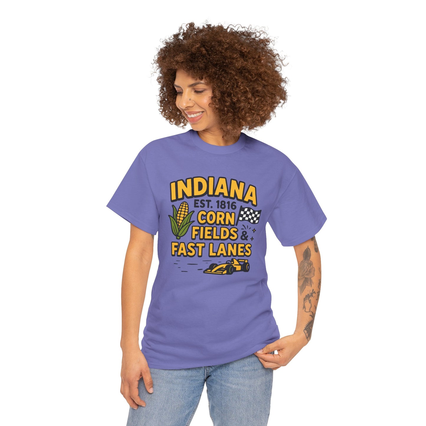 Indiana Corn Fields & Fast Lanes T-Shirt — Indy Racing & Midwestern Pride Tee