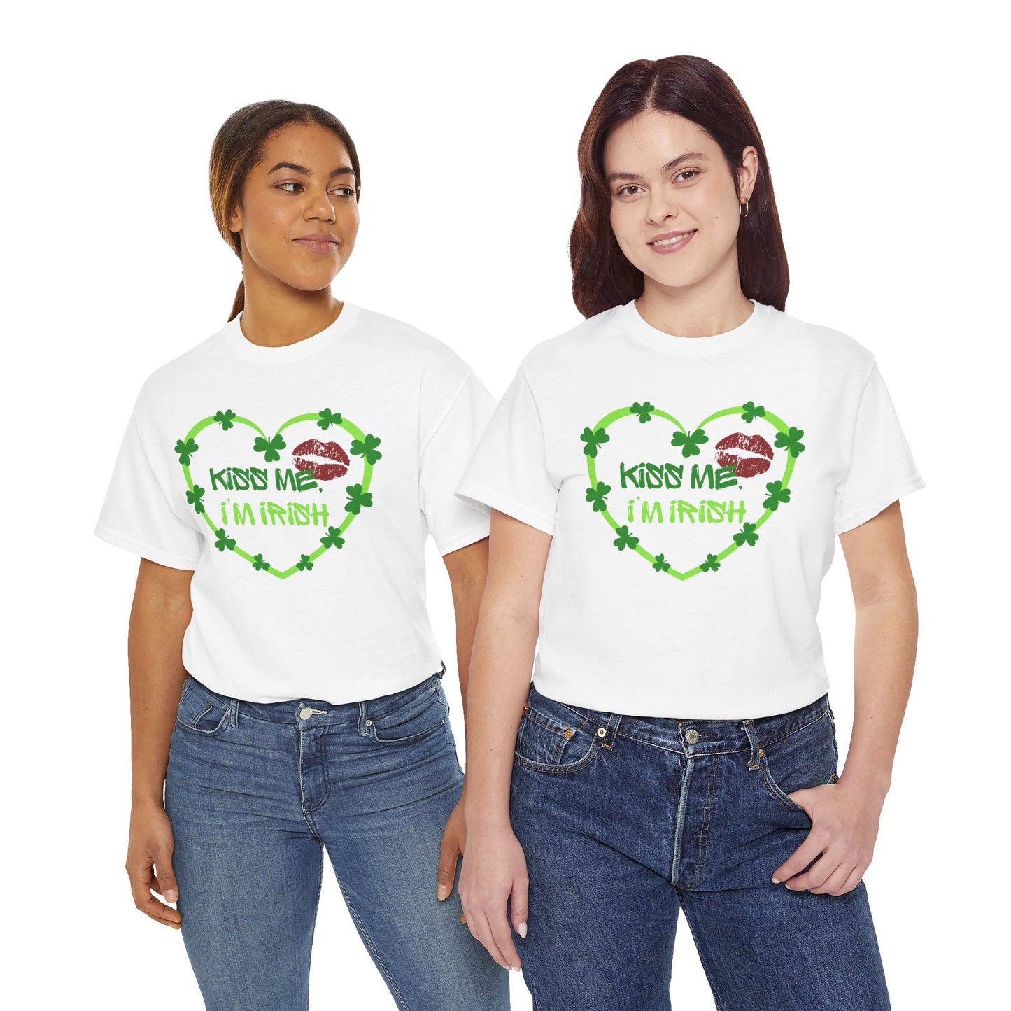 Adult St. Patrick's Day Tee — "Kiss Me I'm Irish" Shamrock Heart T-Shirt