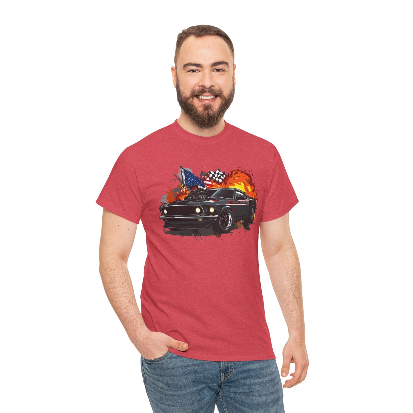 1969 Boss 429 Mustang T‑Shirt — Flaming Mustang Graphic