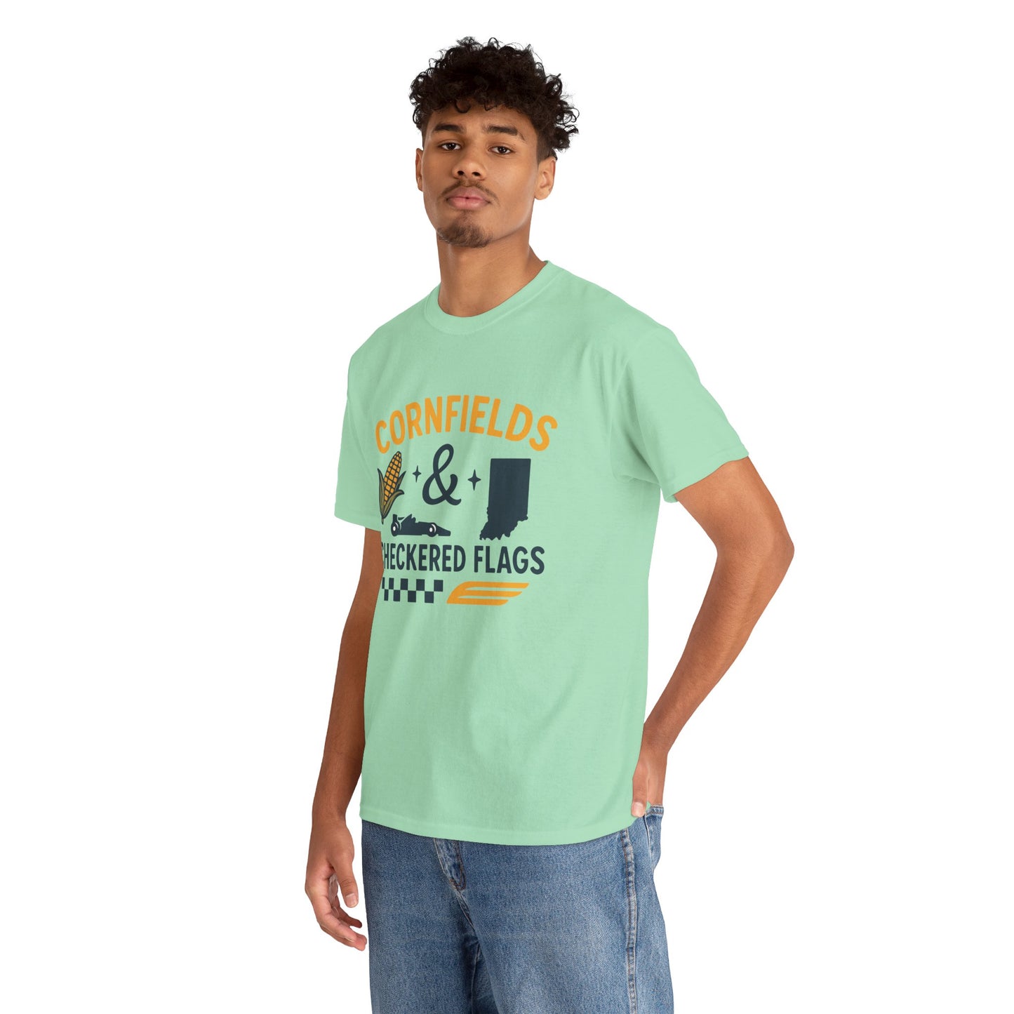 T-Shirt — "Cornfields & Checkered Flags" Indiana Racing Farm Life Tee