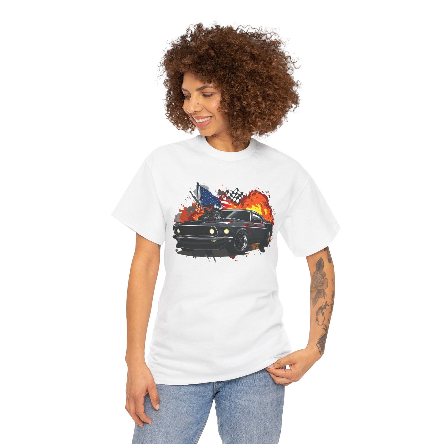 1969 Boss 429 Mustang T‑Shirt — Flaming Mustang Graphic