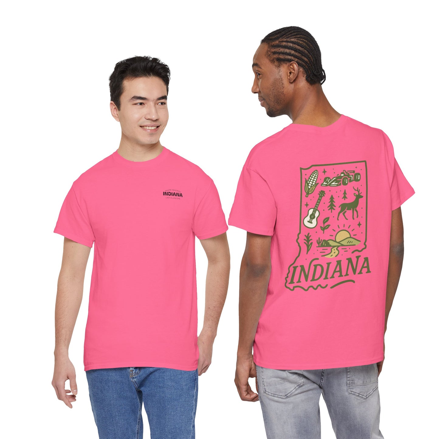 Indiana Outdoor Graphic Tee — State Map Nature & Guitar Design