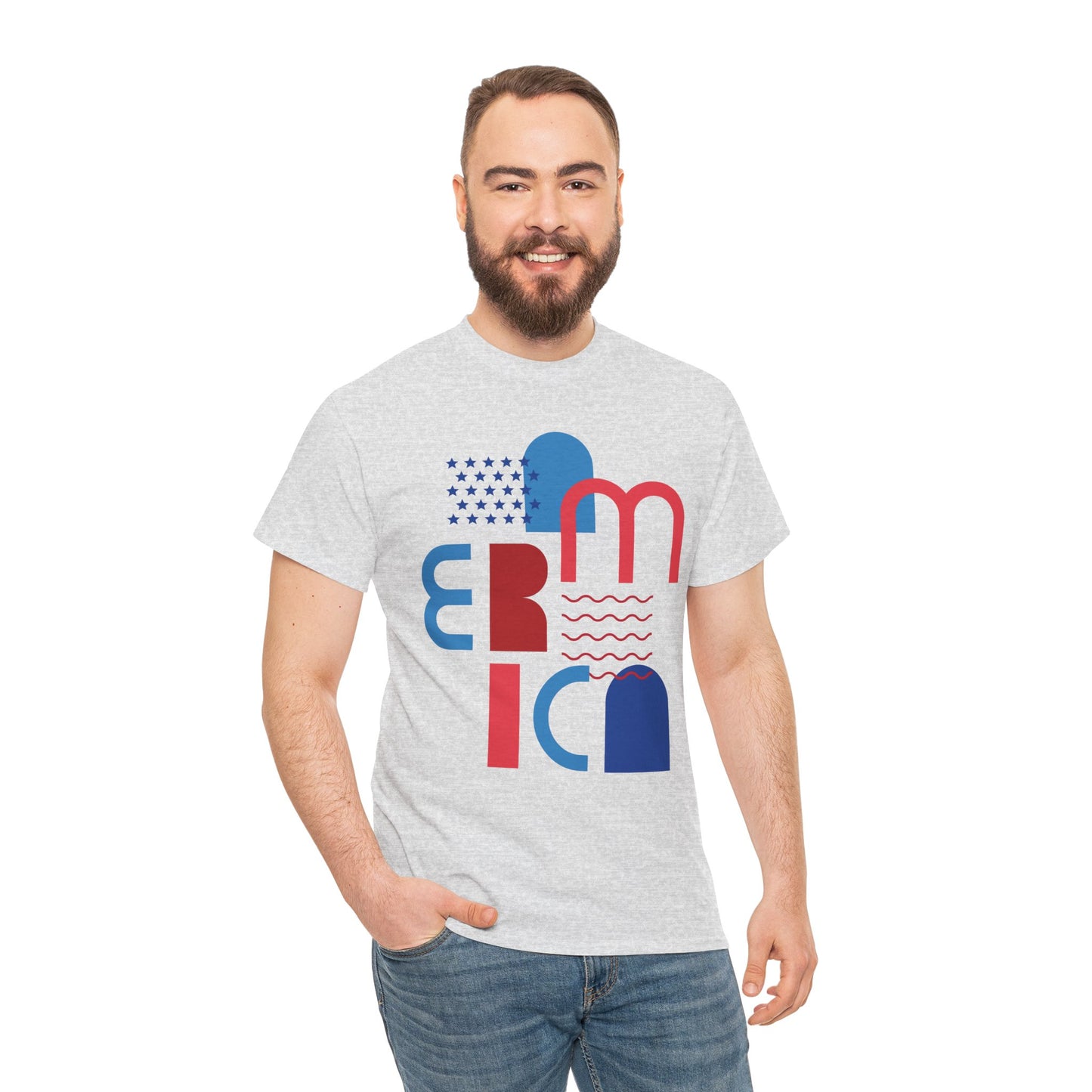 America Graphic Tee — Modern Red & Blue Typographic USA Design