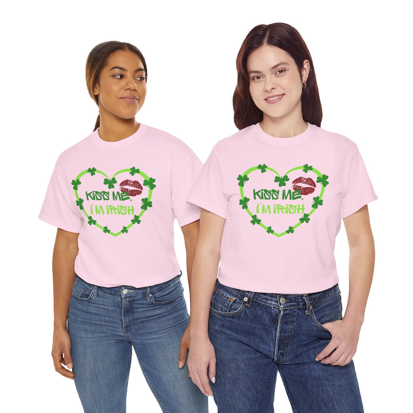 Adult St. Patrick's Day Tee — "Kiss Me I'm Irish" Shamrock Heart T-Shirt