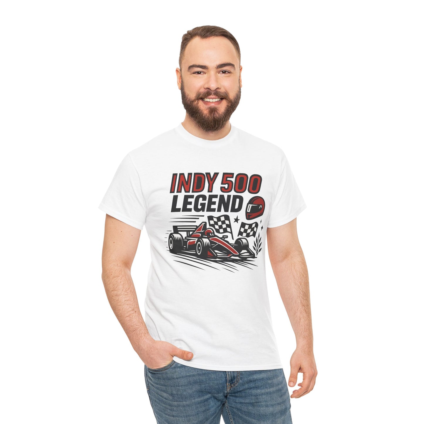 Indy 500 Legend Racing T-Shirt — Vintage Race Car & Checkered Flag Tee