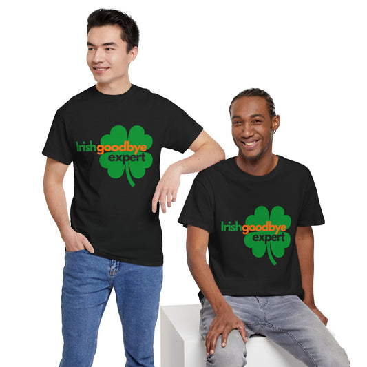 Adult St. Patrick's Day Tee — "Irish Goodbye Expert" Shamrock T-Shirt