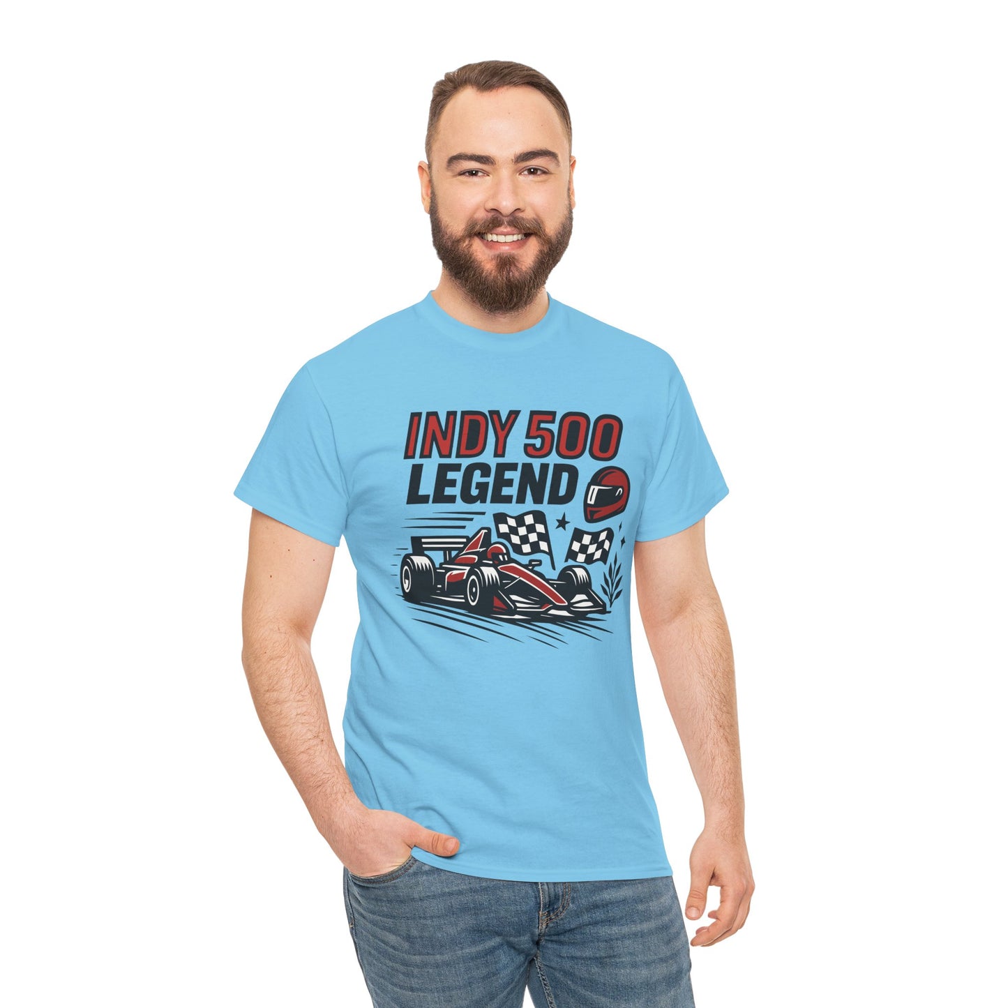 Indy 500 Legend Racing T-Shirt — Vintage Race Car & Checkered Flag Tee