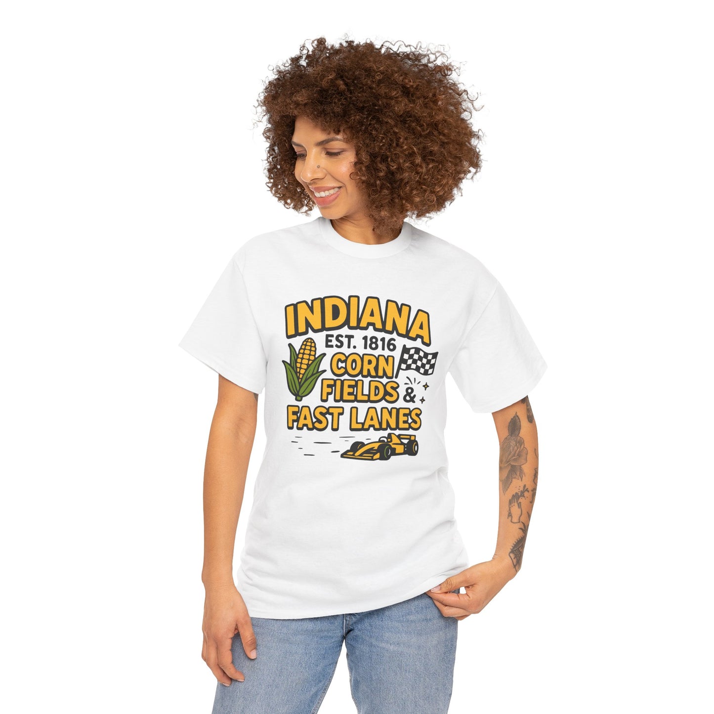 Indiana Corn Fields & Fast Lanes T-Shirt — Indy Racing & Midwestern Pride Tee