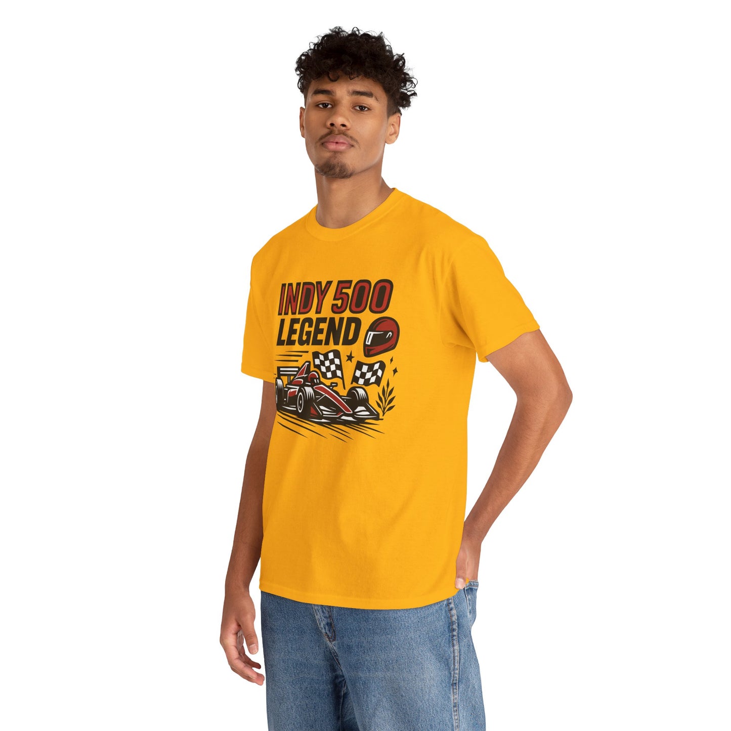 Indy 500 Legend Racing T-Shirt — Vintage Race Car & Checkered Flag Tee