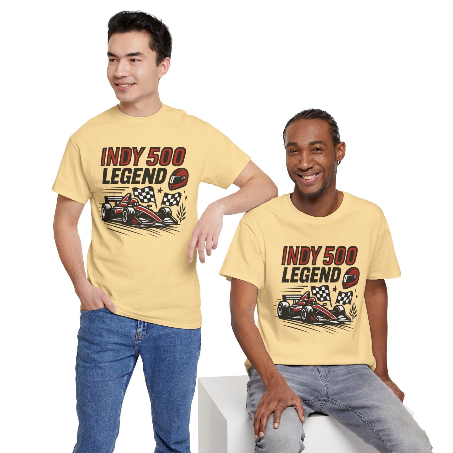 Indy 500 Legend Racing T-Shirt — Vintage Race Car & Checkered Flag Tee