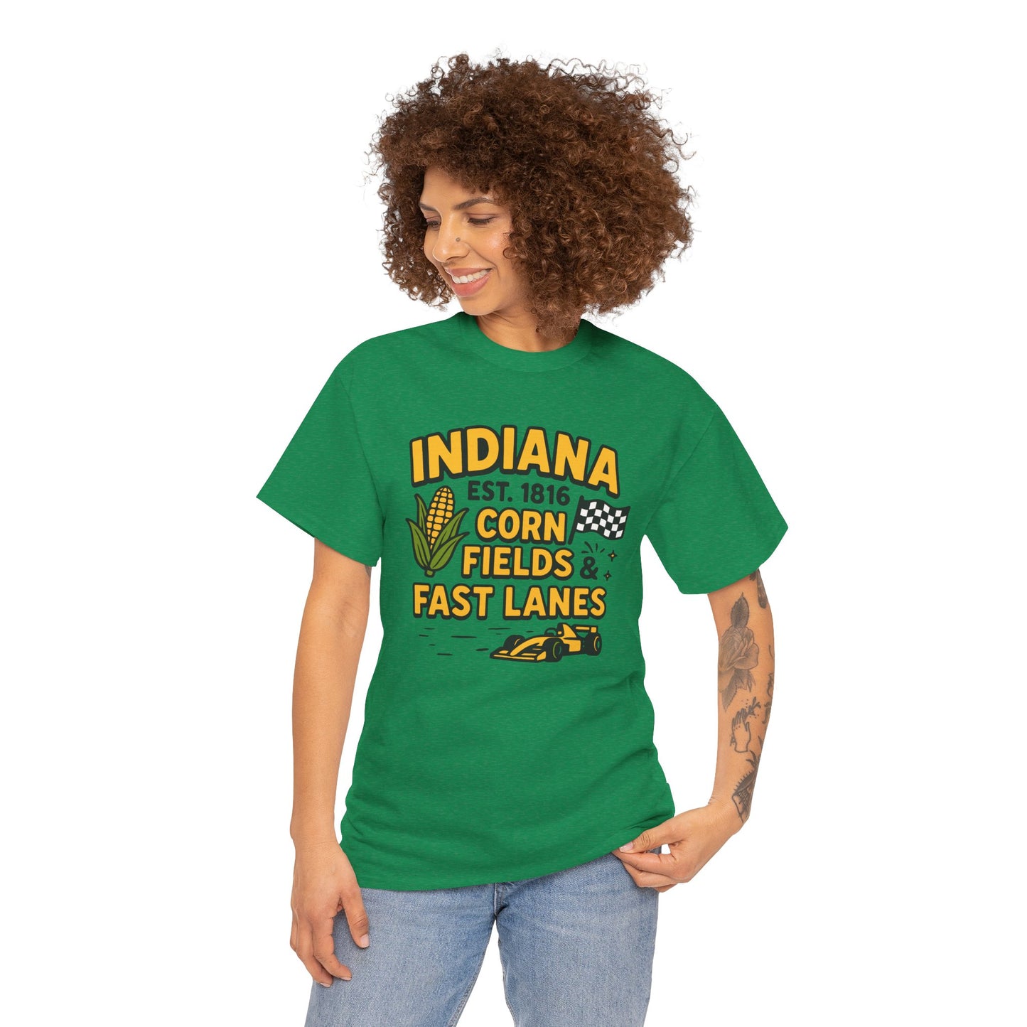 Indiana Corn Fields & Fast Lanes T-Shirt — Indy Racing & Midwestern Pride Tee