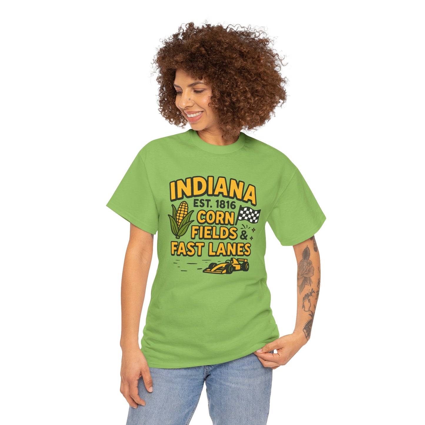 Indiana Corn Fields & Fast Lanes T-Shirt — Indy Racing & Midwestern Pride Tee