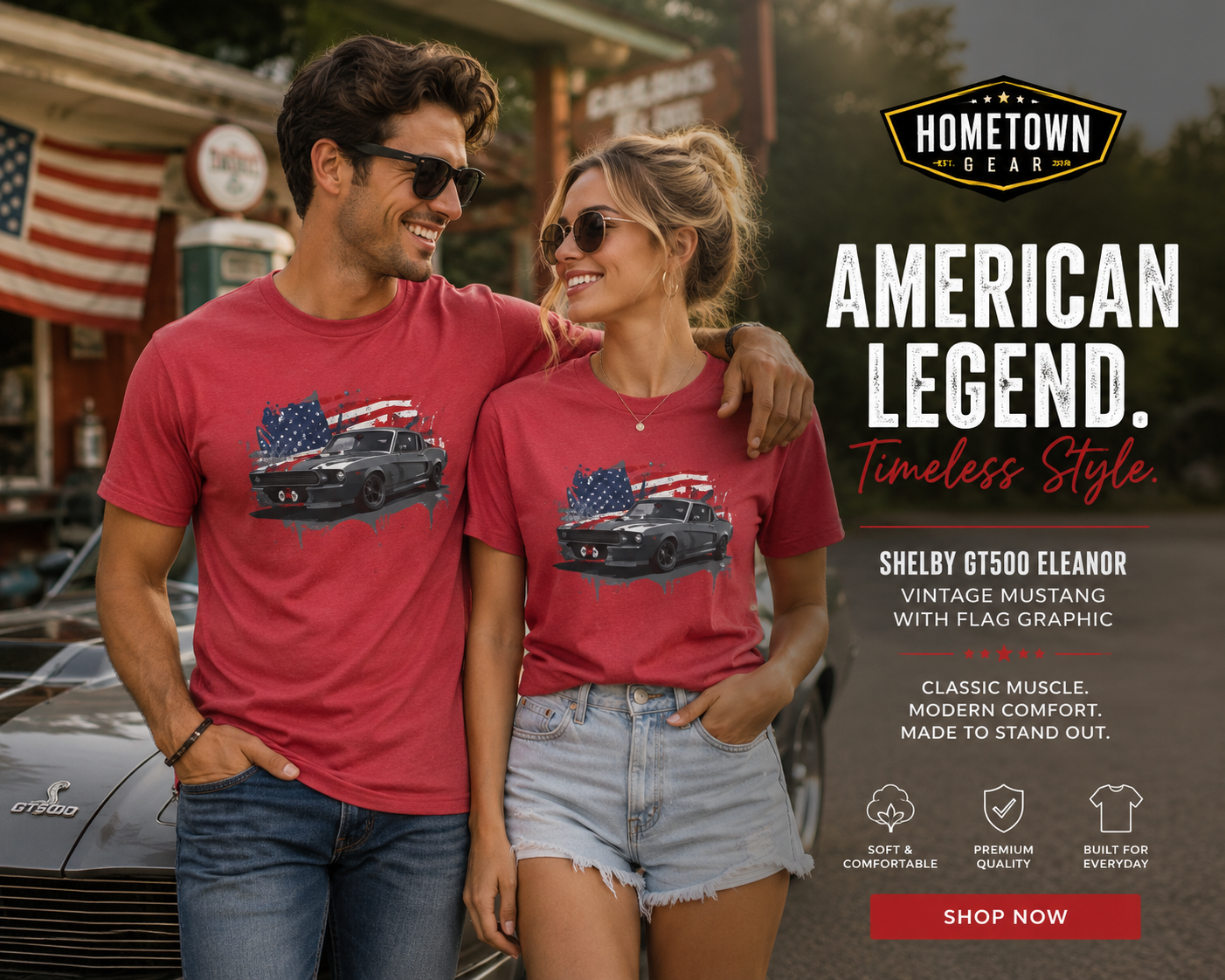 Shelby GT500 Eleanor — Vintage Mustang with Flag Graphic