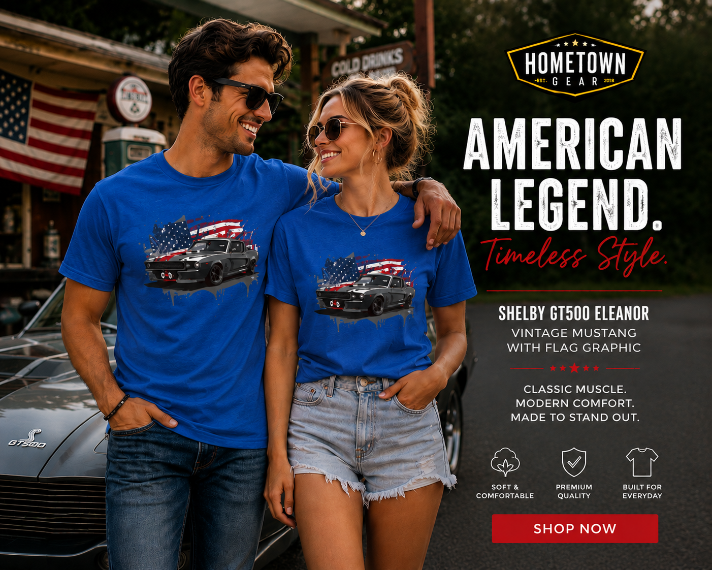Shelby GT500 Eleanor — Vintage Mustang with Flag Graphic
