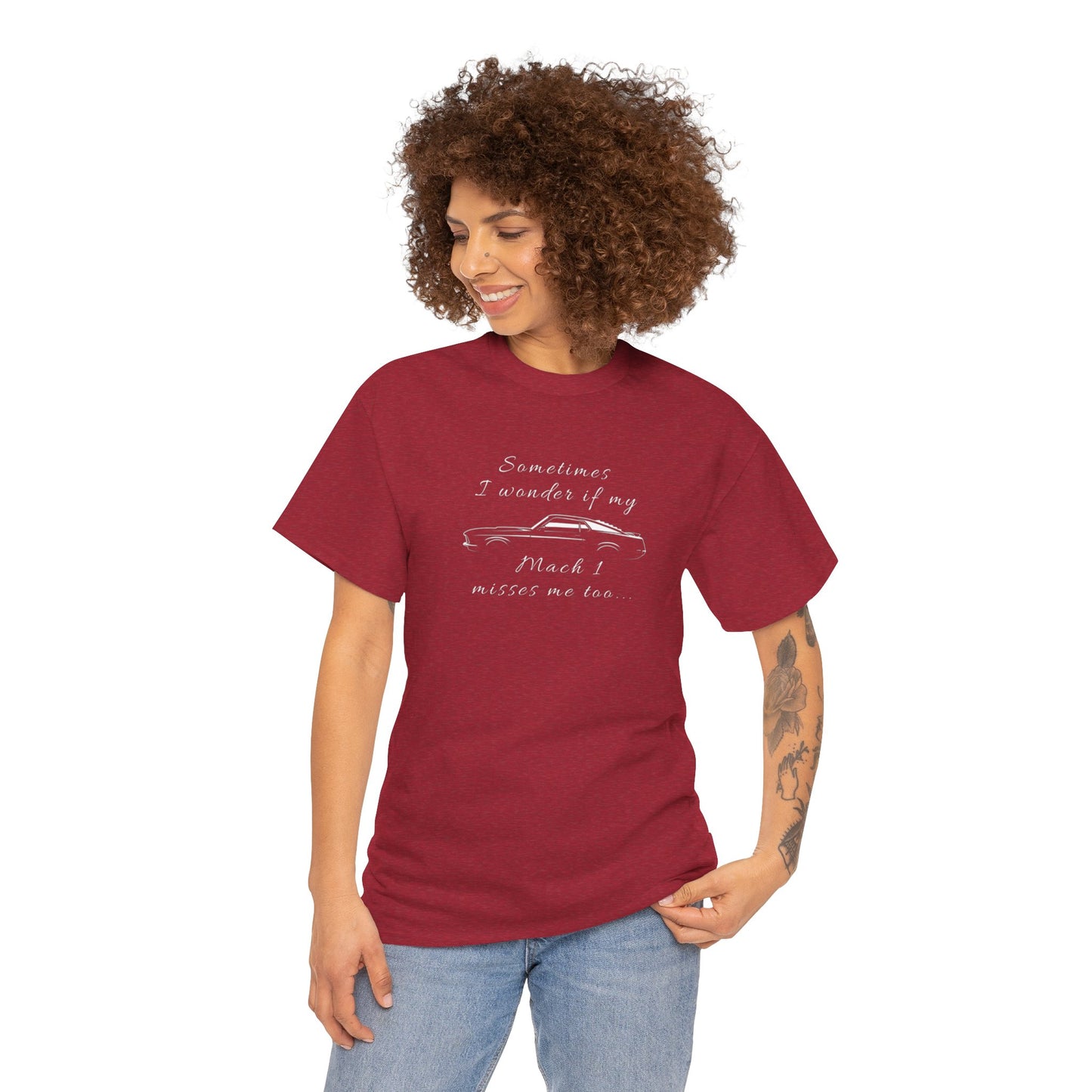 Adult Sometimes I Wonder If My Mach 1 Misses Me Too Tee — Vintage Muscle Car Graphic Shirt