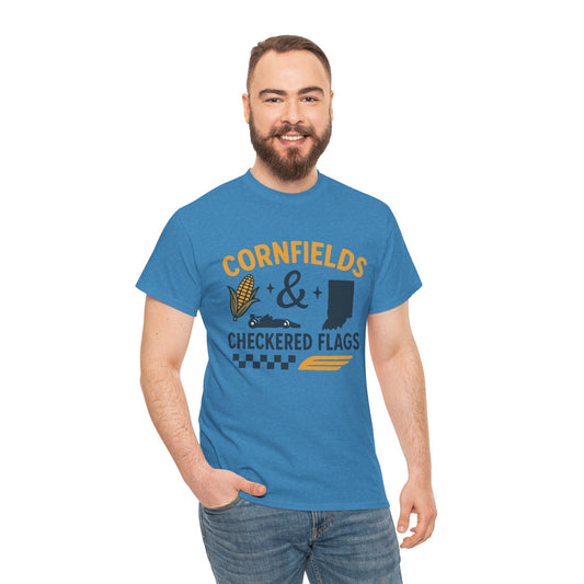 T-Shirt — "Cornfields & Checkered Flags" Indiana Racing Farm Life Tee