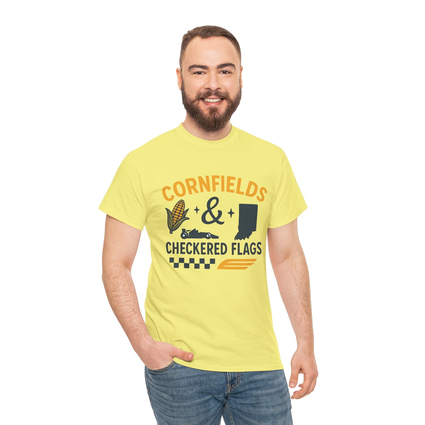 T-Shirt — "Cornfields & Checkered Flags" Indiana Racing Farm Life Tee