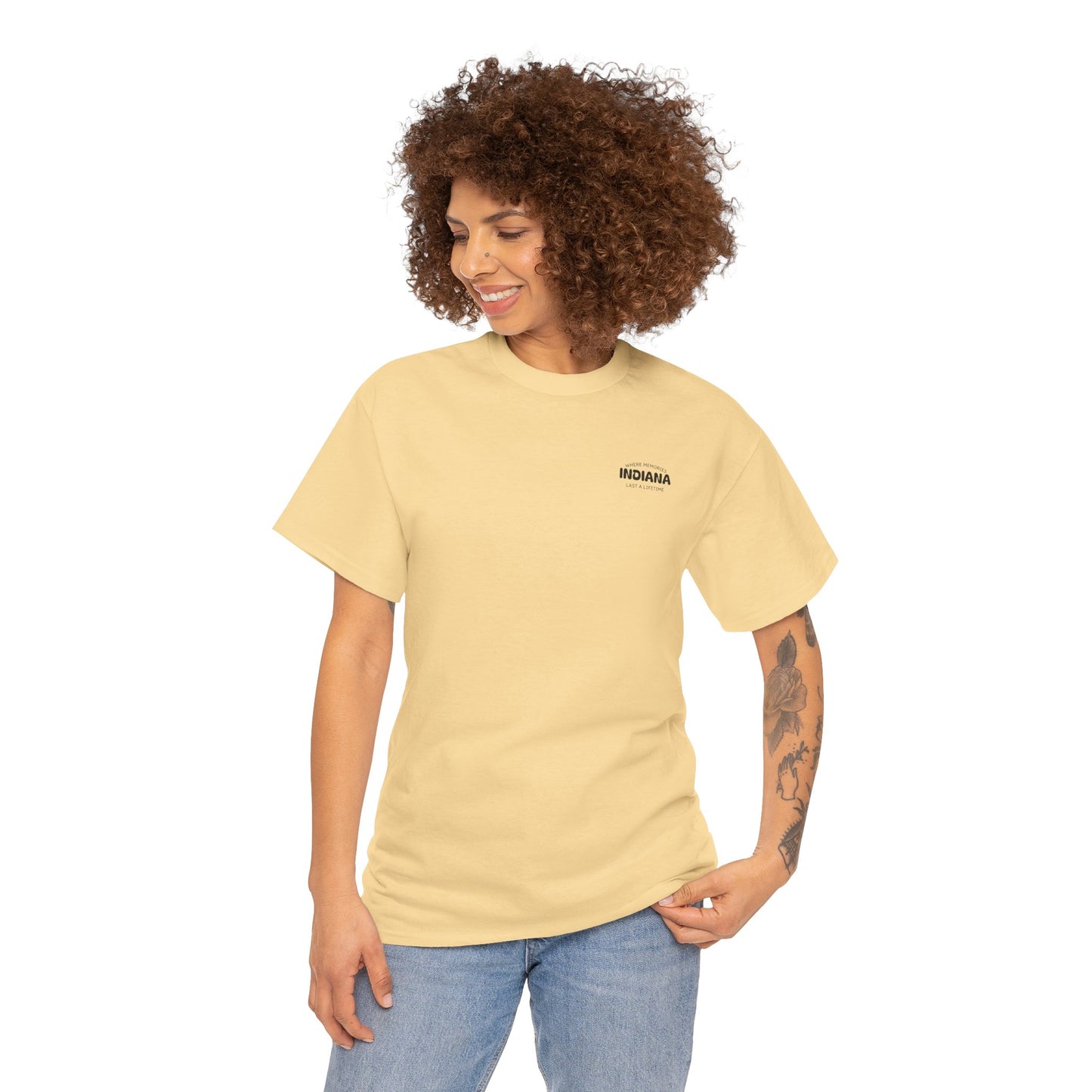 Indiana Outdoor Graphic Tee — State Map Nature & Guitar Design
