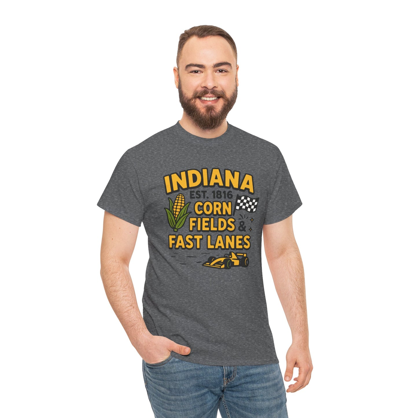 Indiana Corn Fields & Fast Lanes T-Shirt — Indy Racing & Midwestern Pride Tee