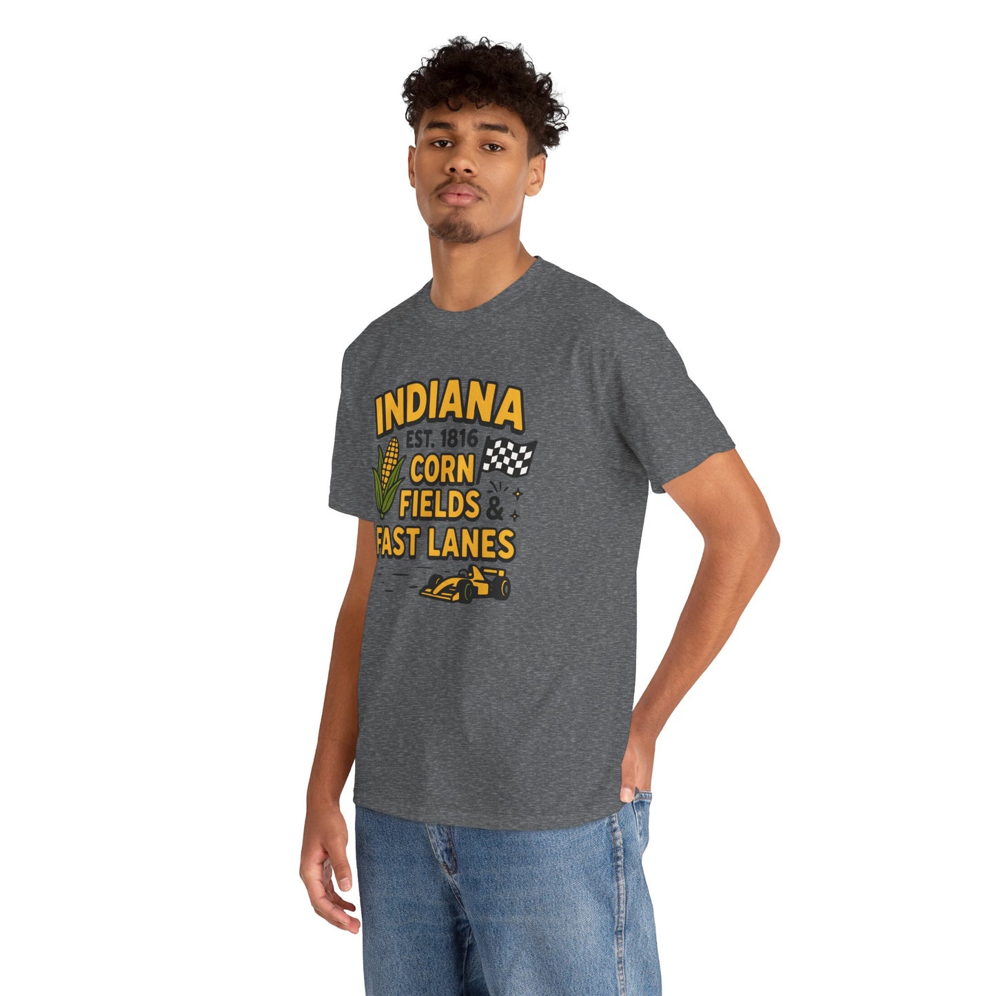 Indiana Corn Fields & Fast Lanes T-Shirt — Indy Racing & Midwestern Pride Tee