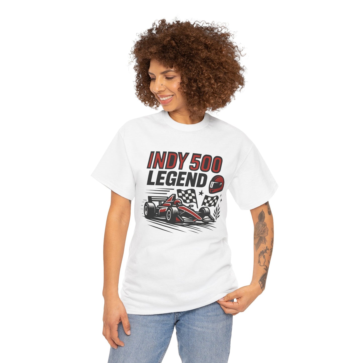 Indy 500 Legend Racing T-Shirt — Vintage Race Car & Checkered Flag Tee