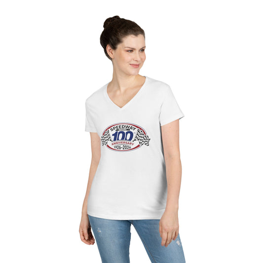 Ladies Official Logo Centennial V-Neck T-Shirt — Speedway '1926–2026'