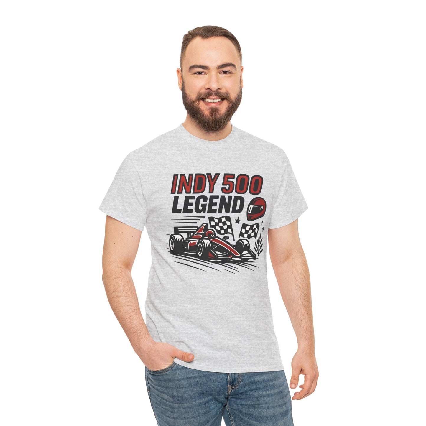 Indy 500 Legend Racing T-Shirt — Vintage Race Car & Checkered Flag Tee