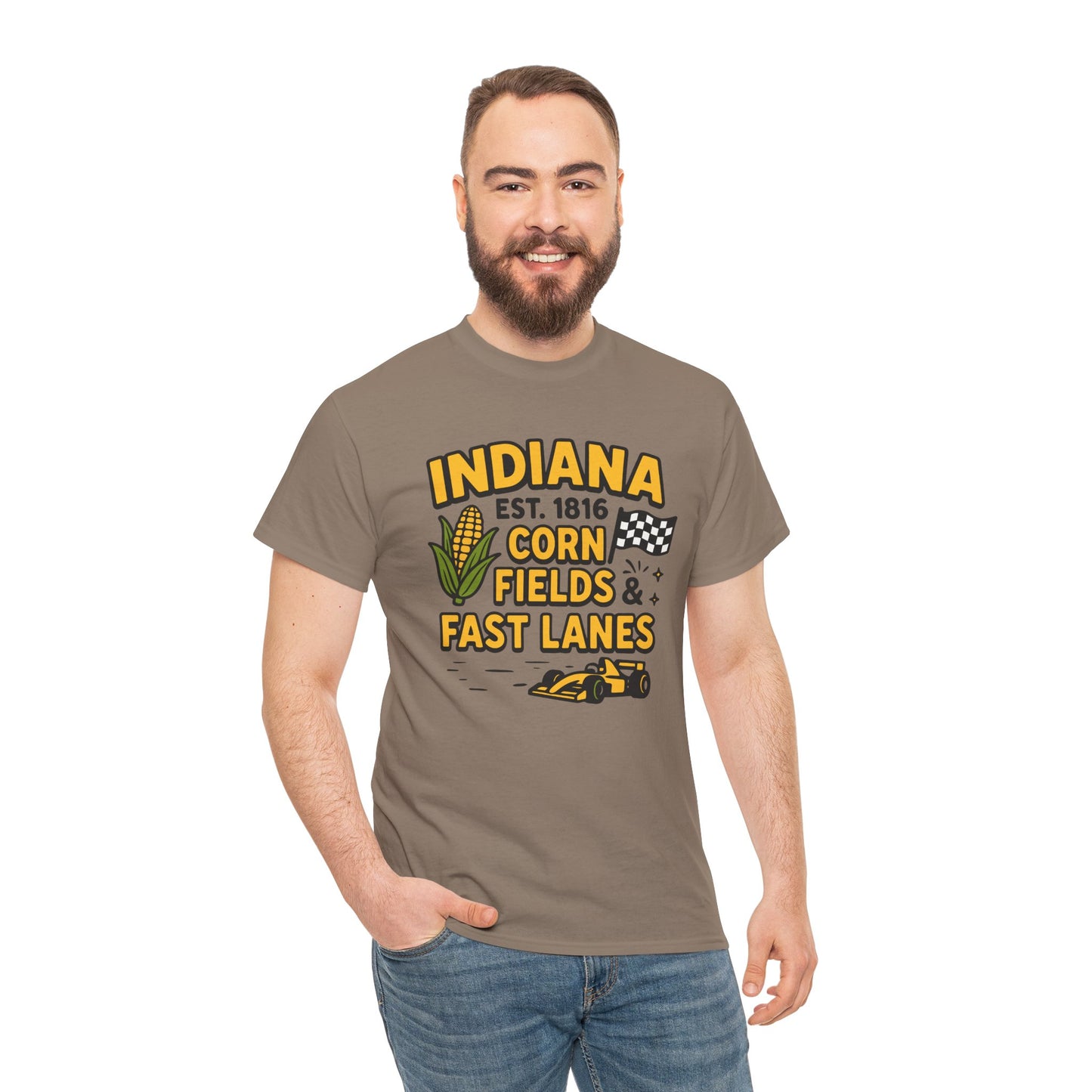 Indiana Corn Fields & Fast Lanes T-Shirt — Indy Racing & Midwestern Pride Tee
