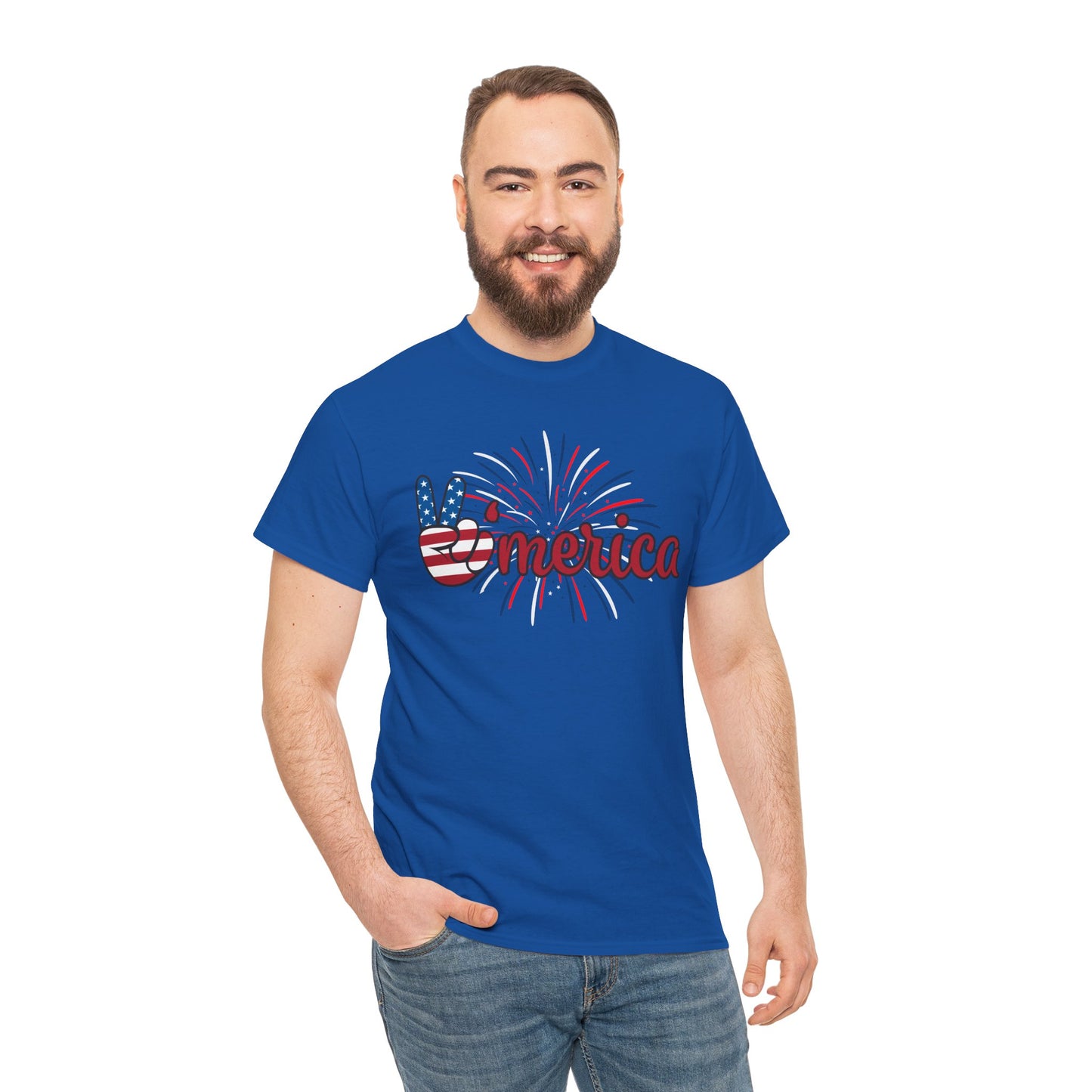 'Merica Peace Sign with Fireworks Patriotic Tee