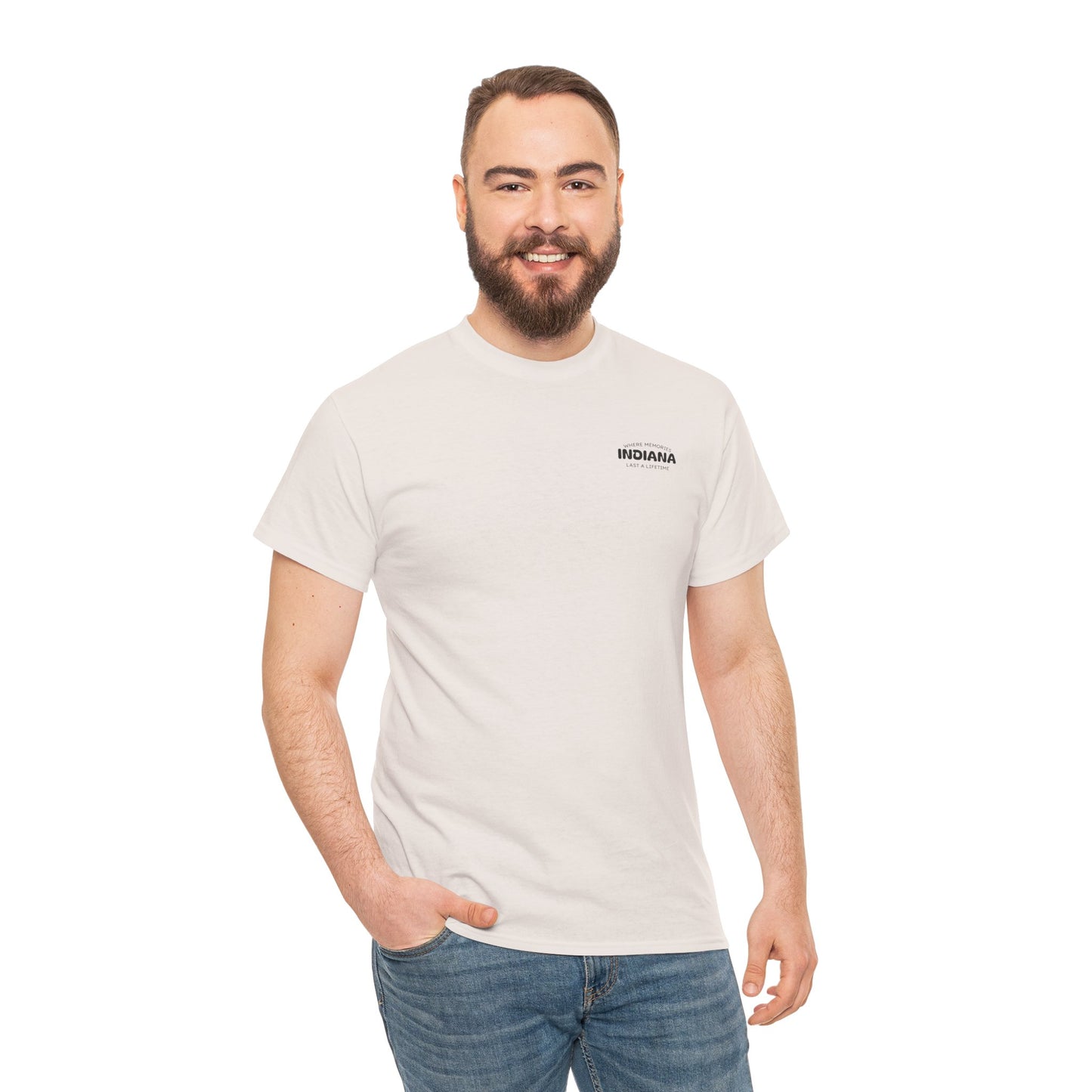 Indiana Outdoor Graphic Tee — State Map Nature & Guitar Design