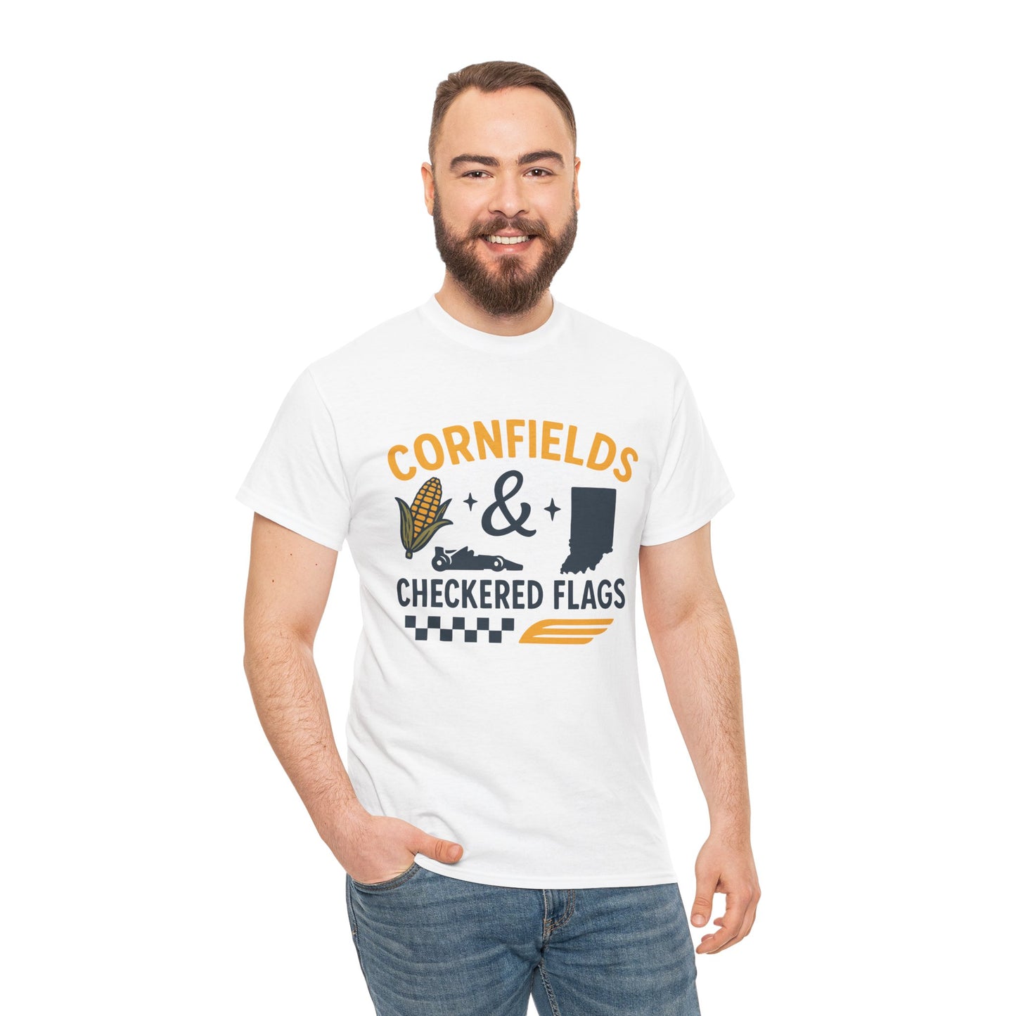 T-Shirt — "Cornfields & Checkered Flags" Indiana Racing Farm Life Tee