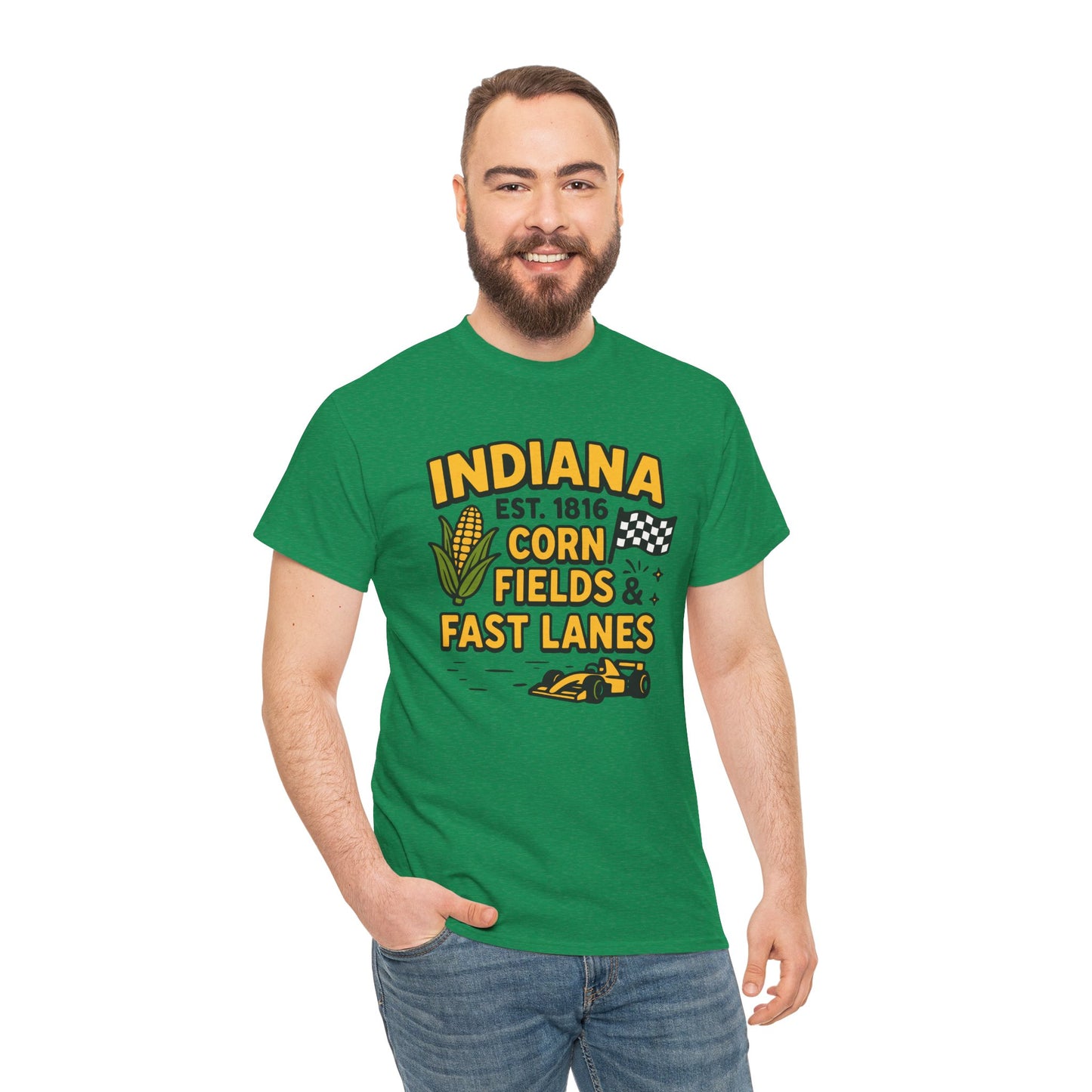 Indiana Corn Fields & Fast Lanes T-Shirt — Indy Racing & Midwestern Pride Tee