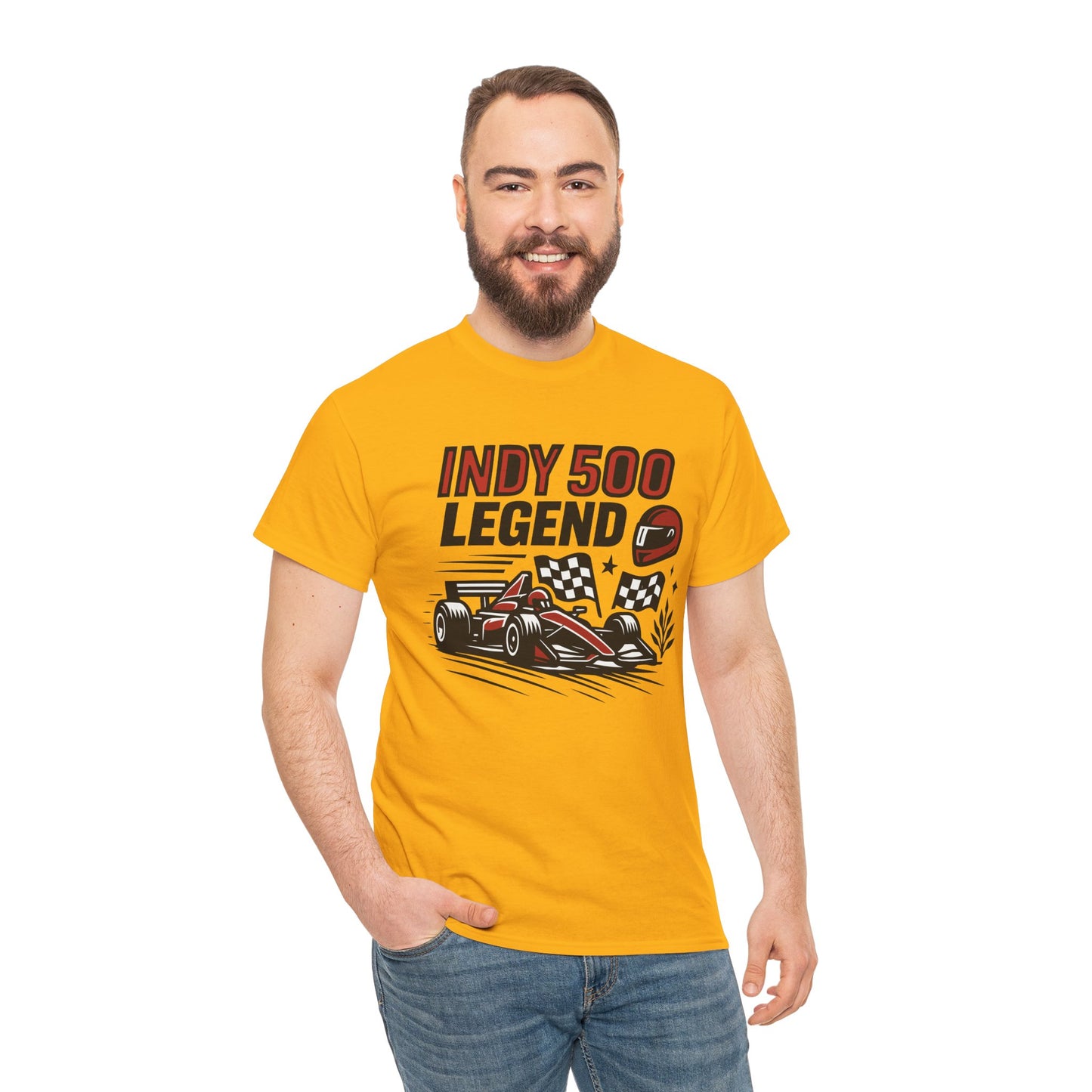Indy 500 Legend Racing T-Shirt — Vintage Race Car & Checkered Flag Tee