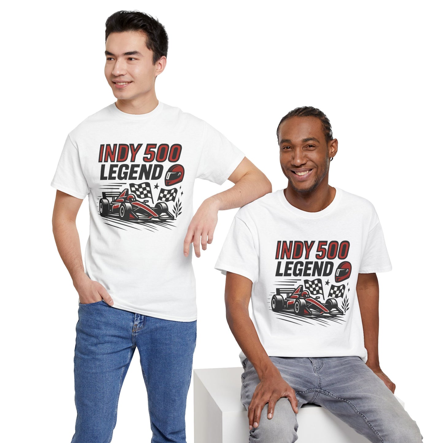 Indy 500 Legend Racing T-Shirt — Vintage Race Car & Checkered Flag Tee