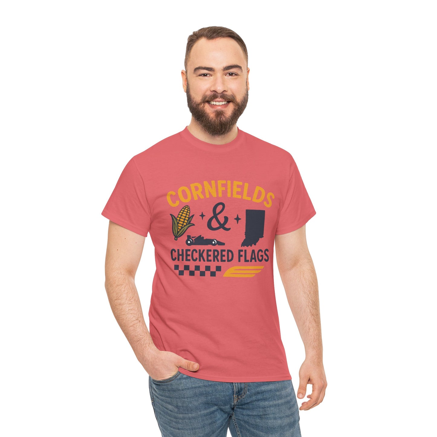 T-Shirt — "Cornfields & Checkered Flags" Indiana Racing Farm Life Tee