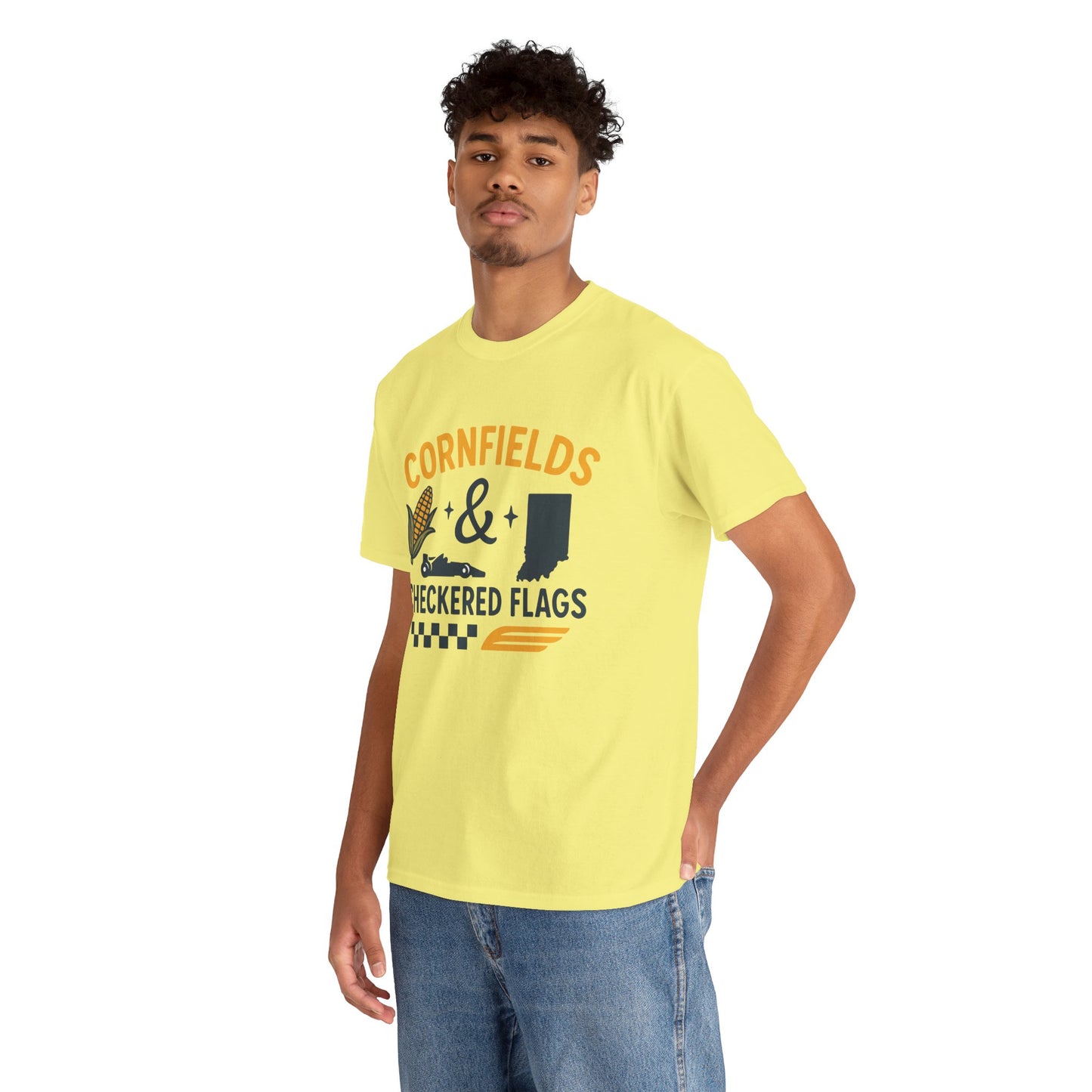 T-Shirt — "Cornfields & Checkered Flags" Indiana Racing Farm Life Tee