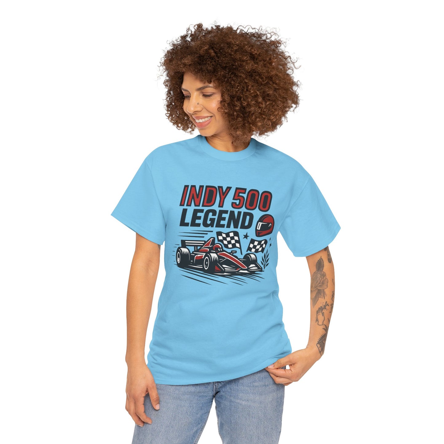 Indy 500 Legend Racing T-Shirt — Vintage Race Car & Checkered Flag Tee