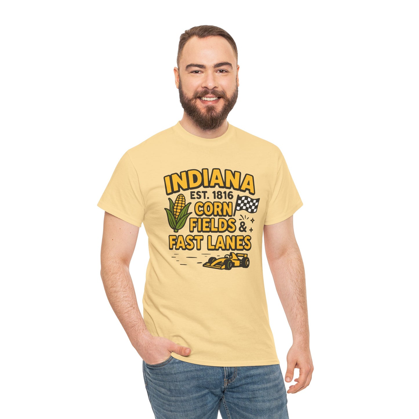 Indiana Corn Fields & Fast Lanes T-Shirt — Indy Racing & Midwestern Pride Tee
