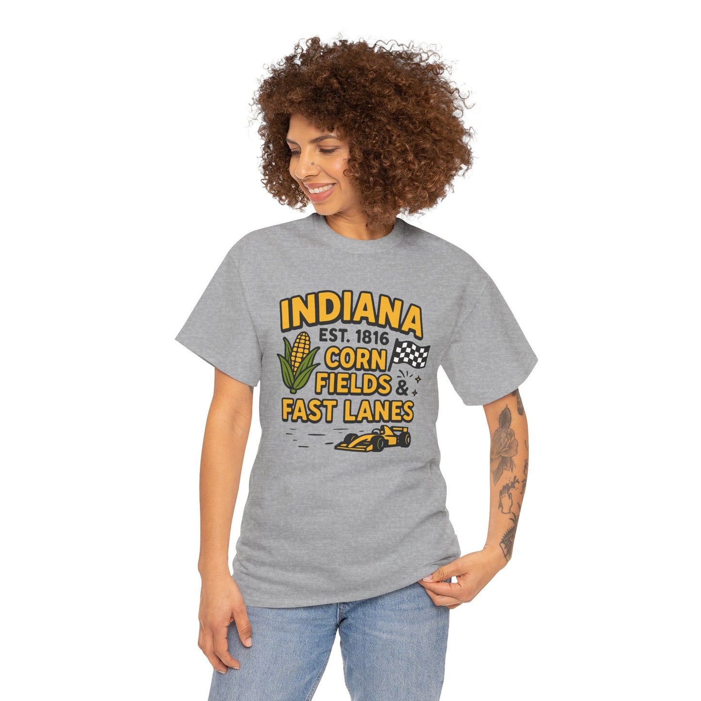 Indiana Corn Fields & Fast Lanes T-Shirt — Indy Racing & Midwestern Pride Tee